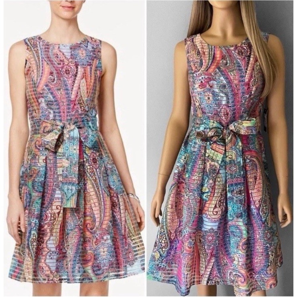 Tommy Hilfiger Paisley Sleeveless Colorful Fit &‎ Flare Dress Size 8 Dopamine